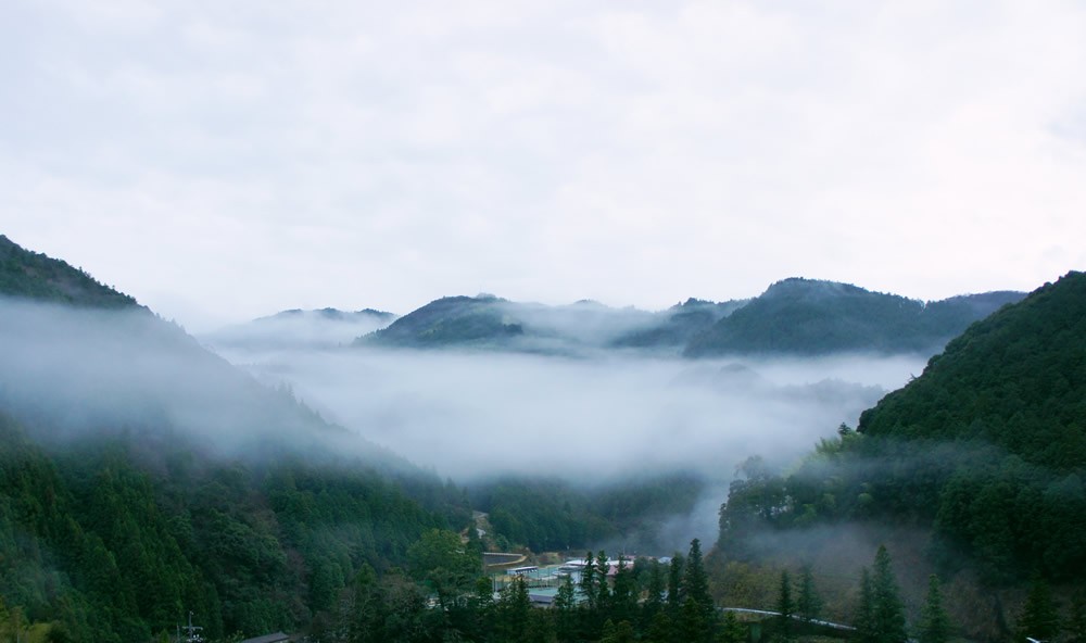 写真：霧のかかる山々